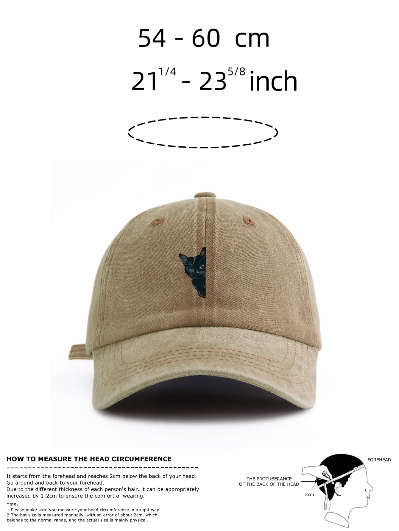 Black Cat Print Washed Baseball Cap For Adults