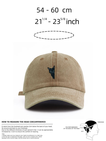 Black Cat Print Washed Baseball Cap For Adults