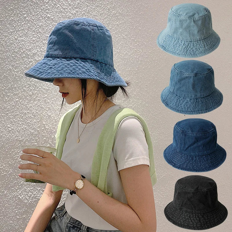 Retro Washed Cowboy Bucket Hat Women Men Wide Brim Sunhat Spring Summer