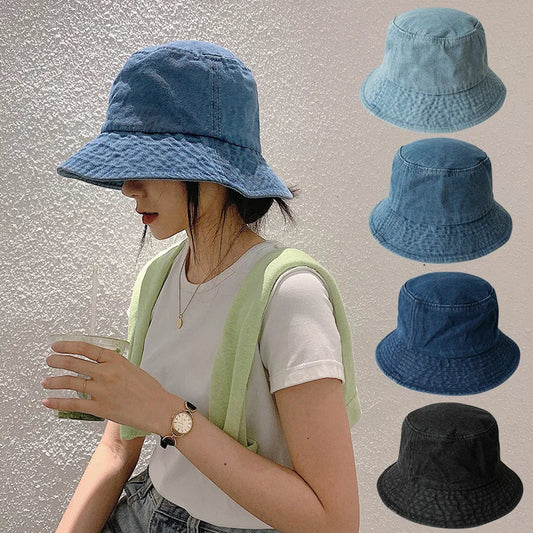 Retro Washed Cowboy Bucket Hat Women Men Wide Brim Sunhat Spring Summer