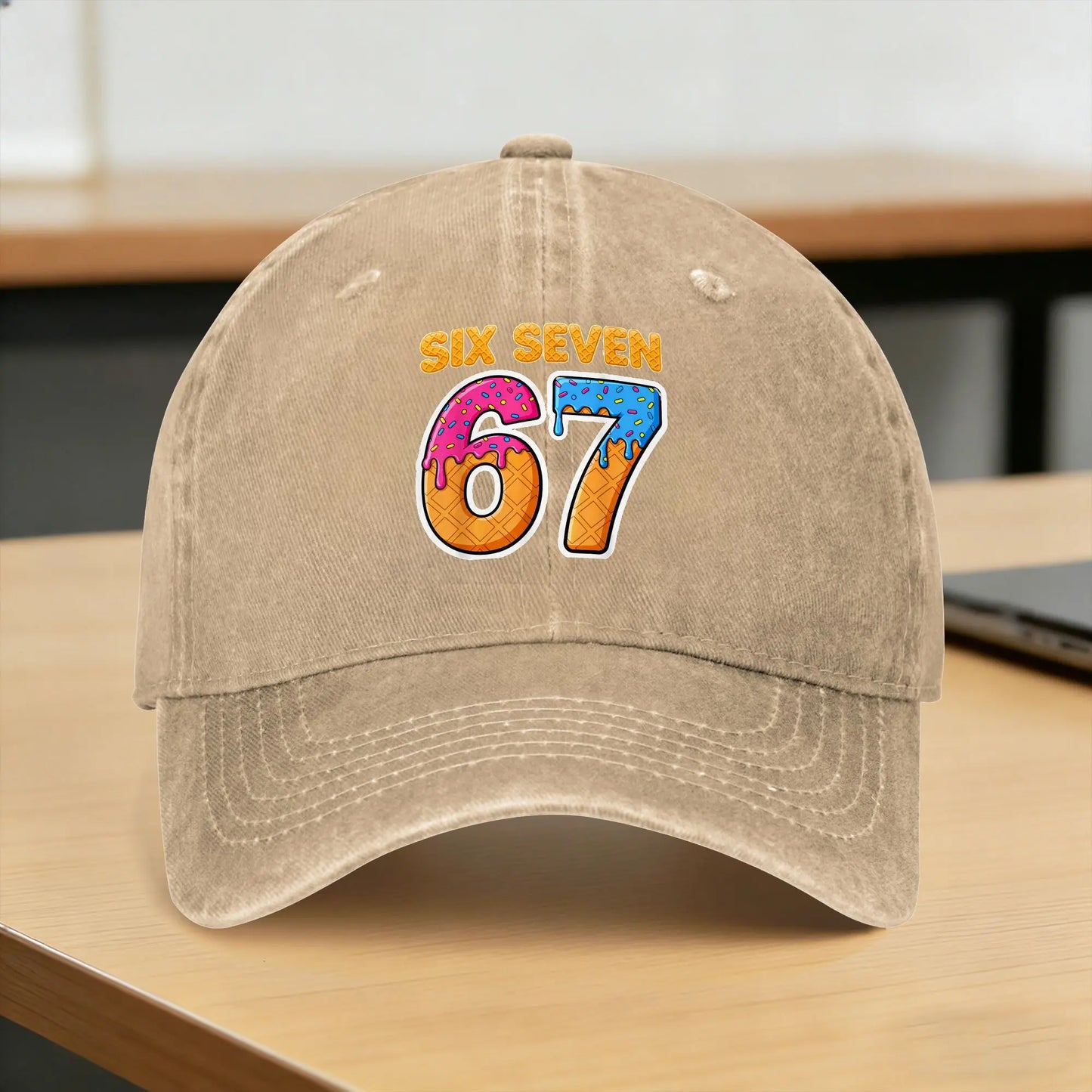 Six Seven Ice Cream Drip Gen Alpha Slang Funny 6 7 Meme Casual Baseball Cap