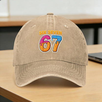 Six Seven Ice Cream Drip Gen Alpha Slang Funny 6 7 Meme Casual Baseball Cap