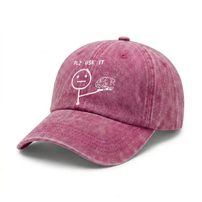 Please Use Your Brain Funny Graphic Vintage Washed Baseball Cap