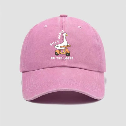 Skateboarding Duck Print Washed Baseball Cap
