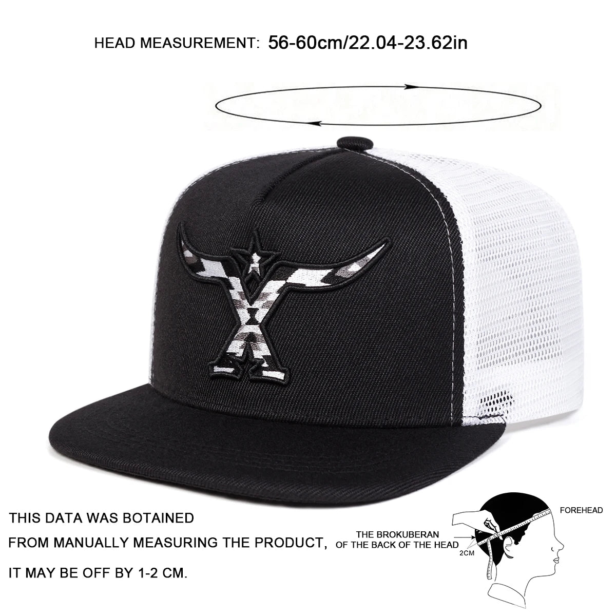 Unisex Ox Horn Embroidery Hip-hop Net Hats Snapback Cap