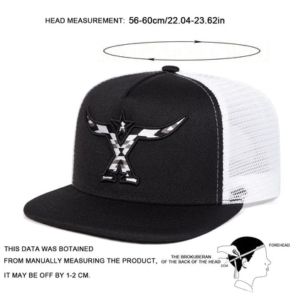 Unisex Ox Horn Embroidery Hip-hop Net Hats Snapback Cap
