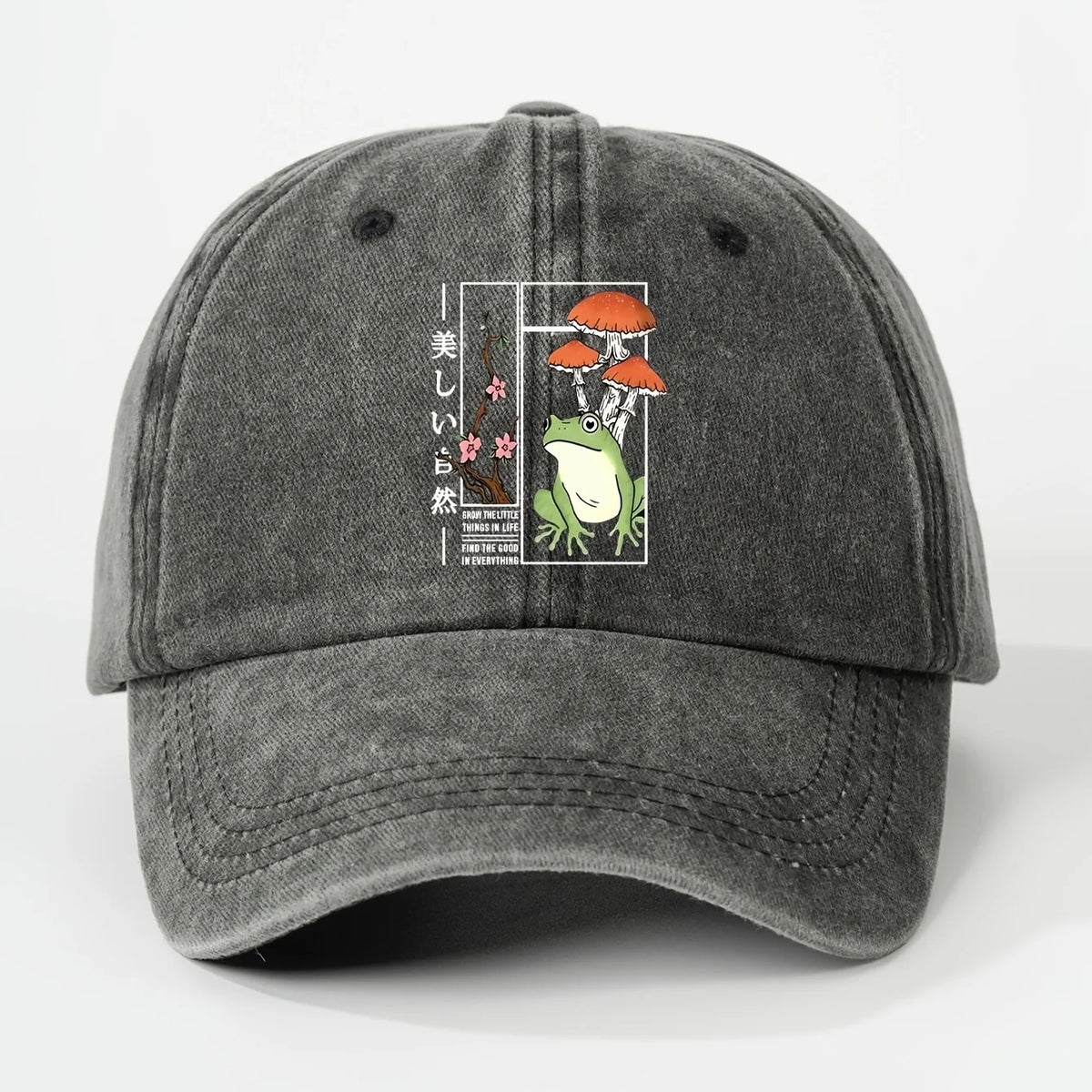 Printed Frog Mushroom Washable Baseball Cap