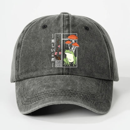 Printed Frog Mushroom Washable Baseball Cap