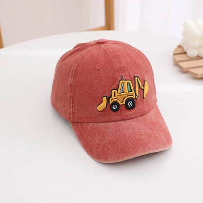School Kids Baseball Hats Bulldozer Excavator Embroidered Boys
