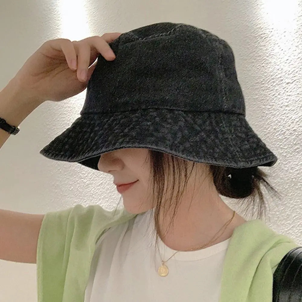 Denim Fabric Unisex Women Men Bucket Hats Fisherman Hat