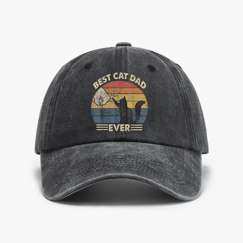 Mens Vintage Best Cat Dad Ever Bump Cat Lover Washed Baseball Cap