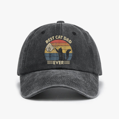 Mens Vintage Best Cat Dad Ever Bump Cat Lover Washed Baseball Cap