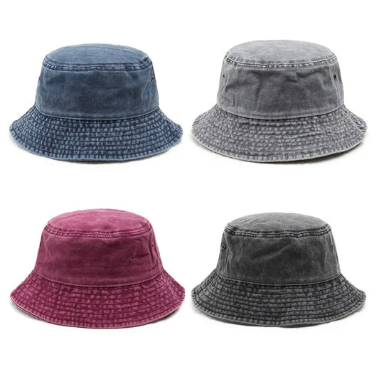 Washed Denim Bucket Hat Men Women Unisex Solid Color Fisherman Cap