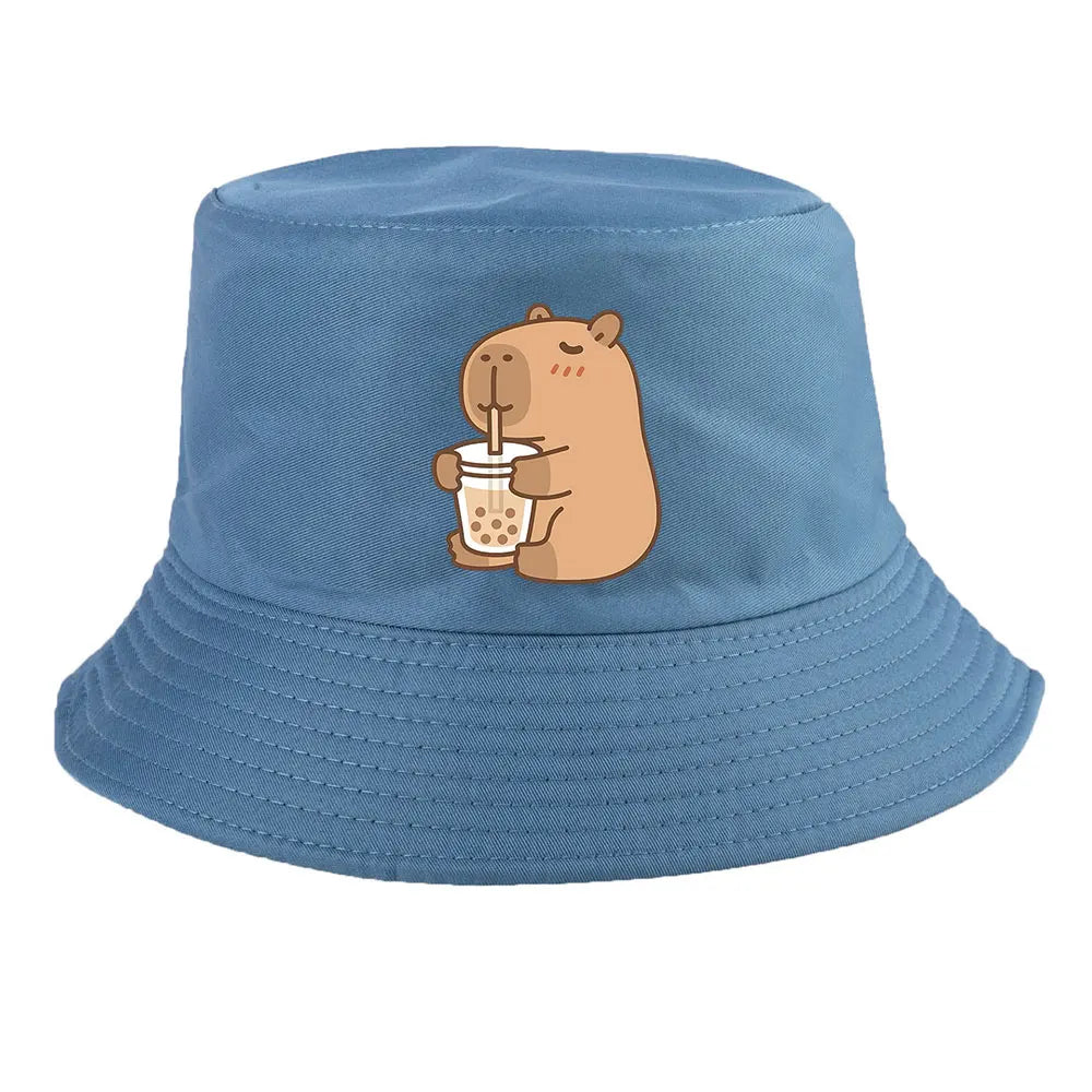 Summer Spring Ladies Cotton Korean Casual Outdoor Sunprotection Capybara Bucket Hat For Men Women