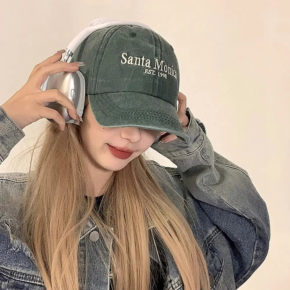 Vintage Letter Embroidered Baseball Cap Face Smaller