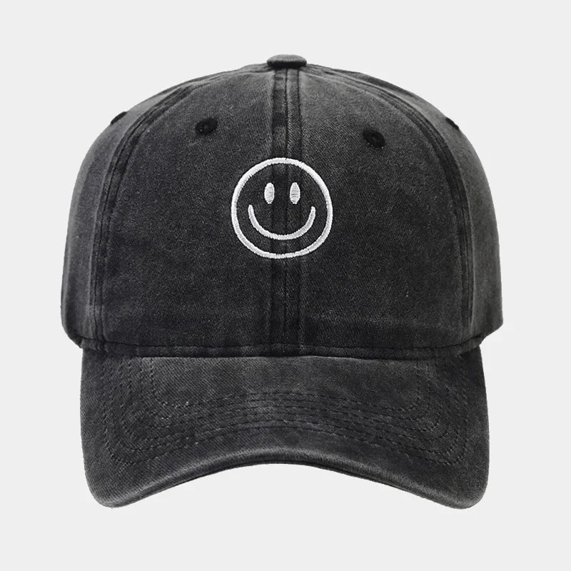 Washed Cotton Baseball Caps Women Men Soft Snapback Hat Outdoor Sport Trucker Gorras Smile Face