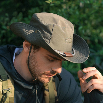 Men Bucket Hat Summer Leather Rope Chain Sun Hat Waterproof