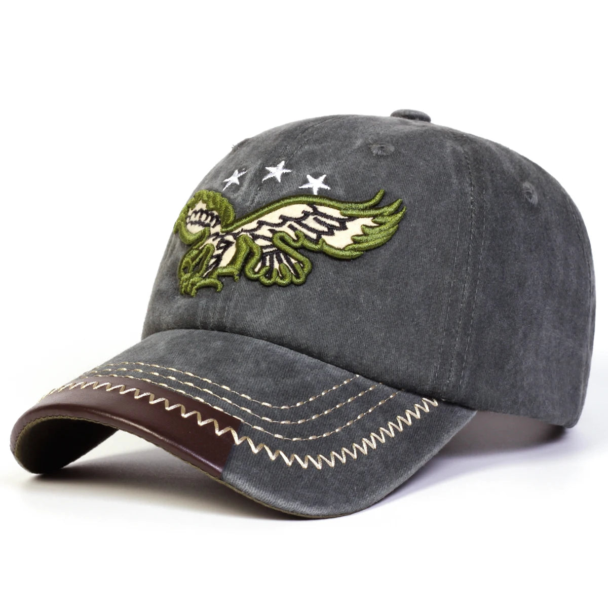 Unisex Eagle Pentagram Embroidery Wash Baseball Caps