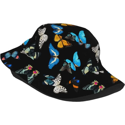 Black Fisherman Cap Hip Hop Summer Unisex Butterfly Printing Bucket Hat