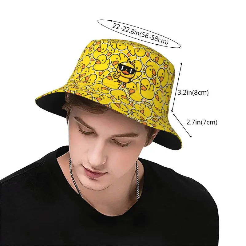 Rubber Cartoon Ducks Print Bucket Hats Cute Yellow Ducks