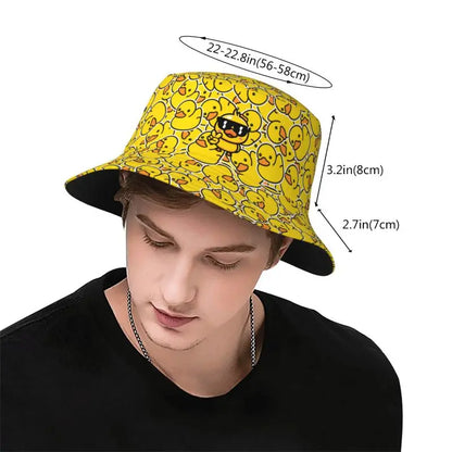 Rubber Cartoon Ducks Print Bucket Hats Cute Yellow Ducks