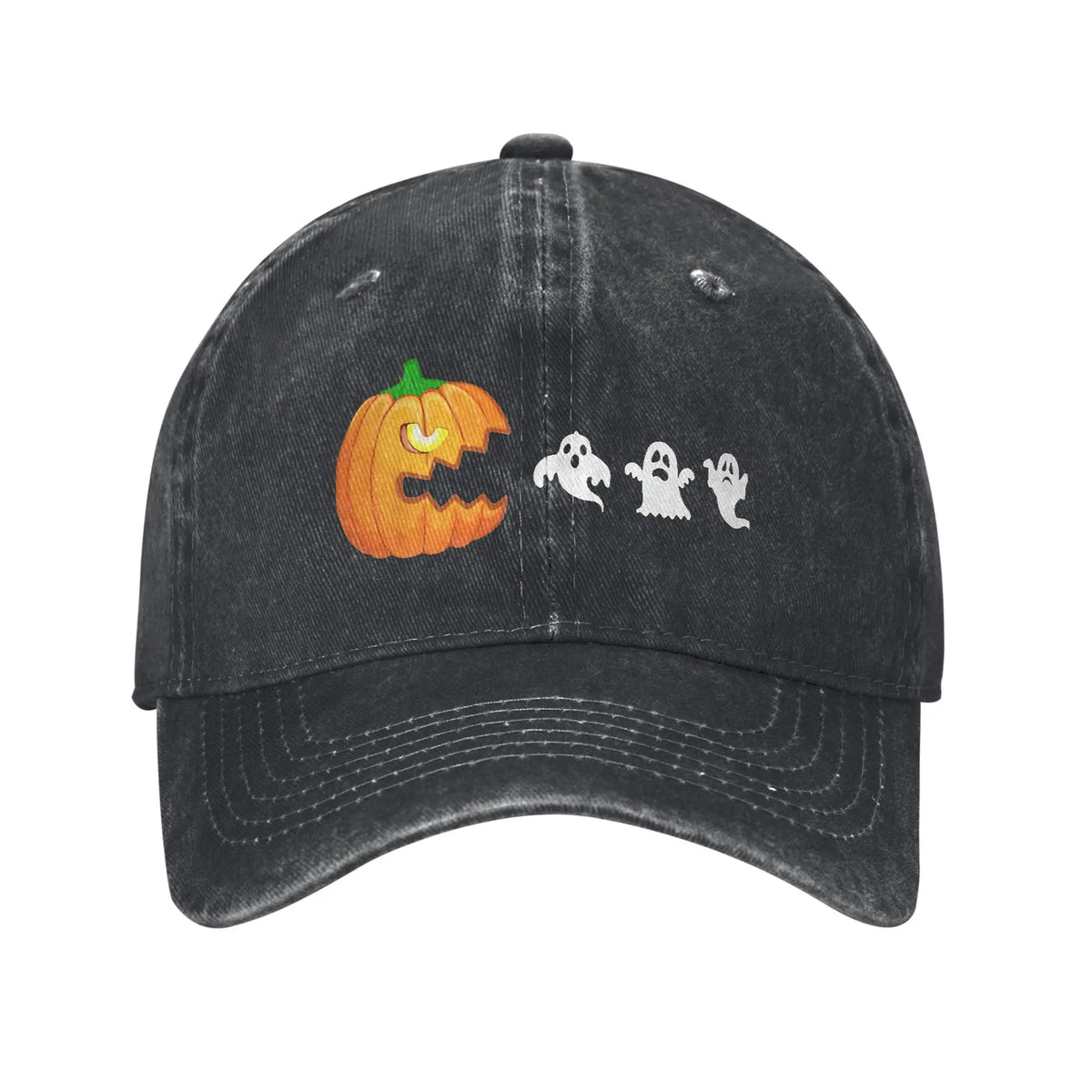 Pumpkin Chasing Ghosts Vintage Halloween Classic Washed Baseball Cap