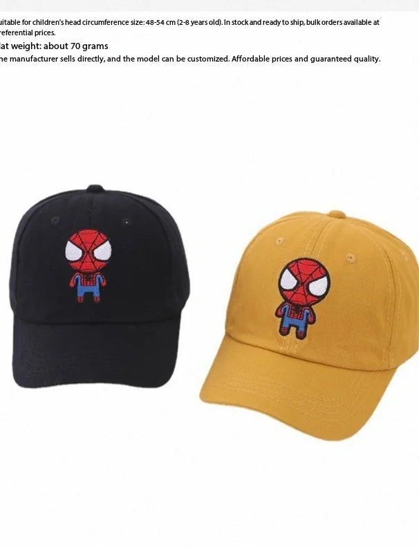 Marvel Summer Pure Cotton Vintage Children's Spider-Man Cartoon Embroidery Baseball Cap