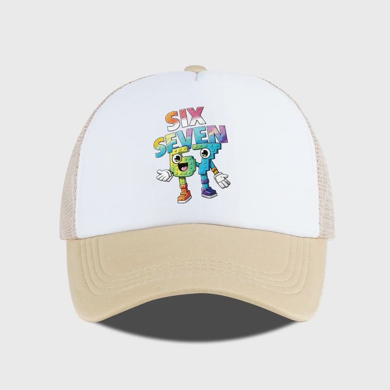 Six Seven Cartoon Number Print Sponge Mesh Baseball Cap