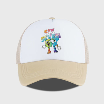Six Seven Cartoon Number Print Sponge Mesh Baseball Cap