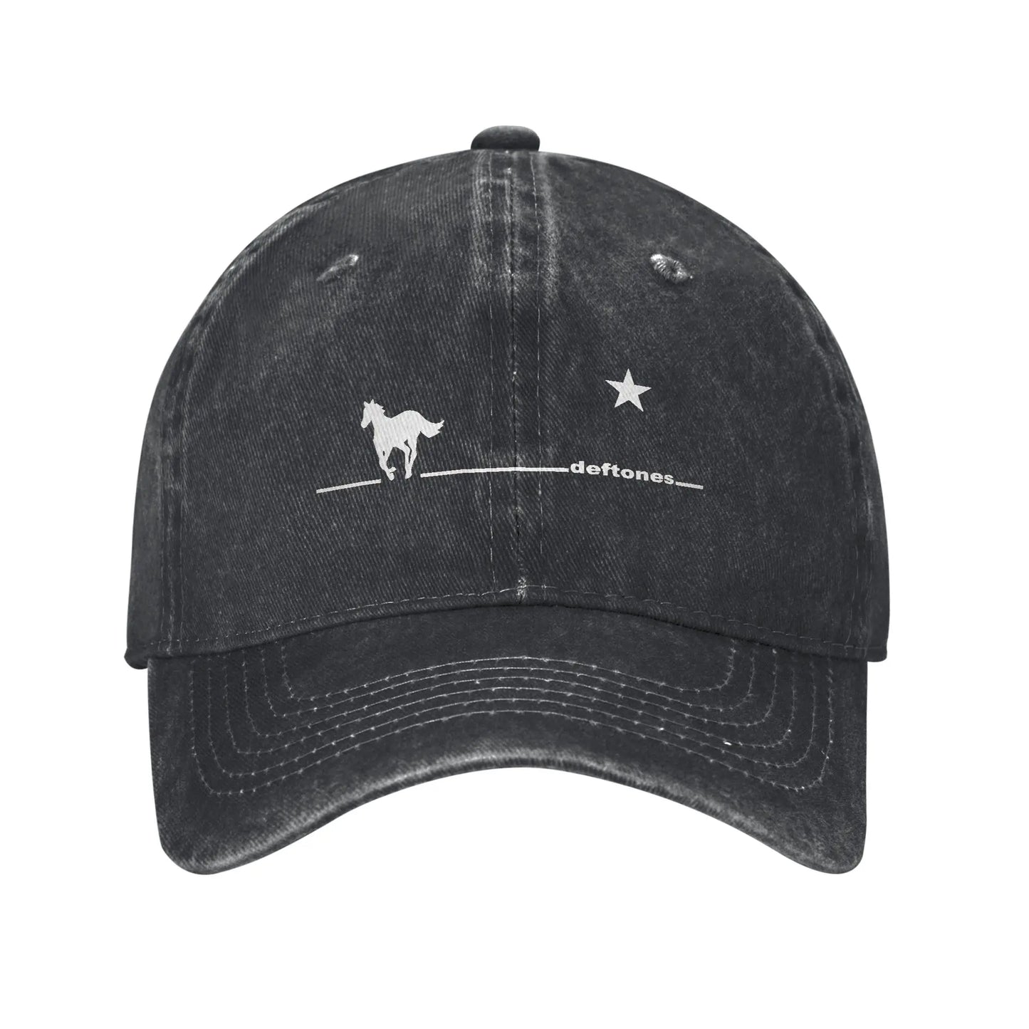 Retro Deftones Baseball Caps Unisex Style Distressed Cotton Snapback Cap White Pony