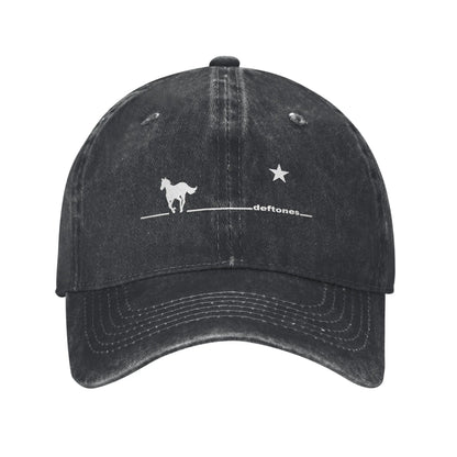 Retro Deftones Baseball Caps Unisex Style Distressed Cotton Snapback Cap White Pony
