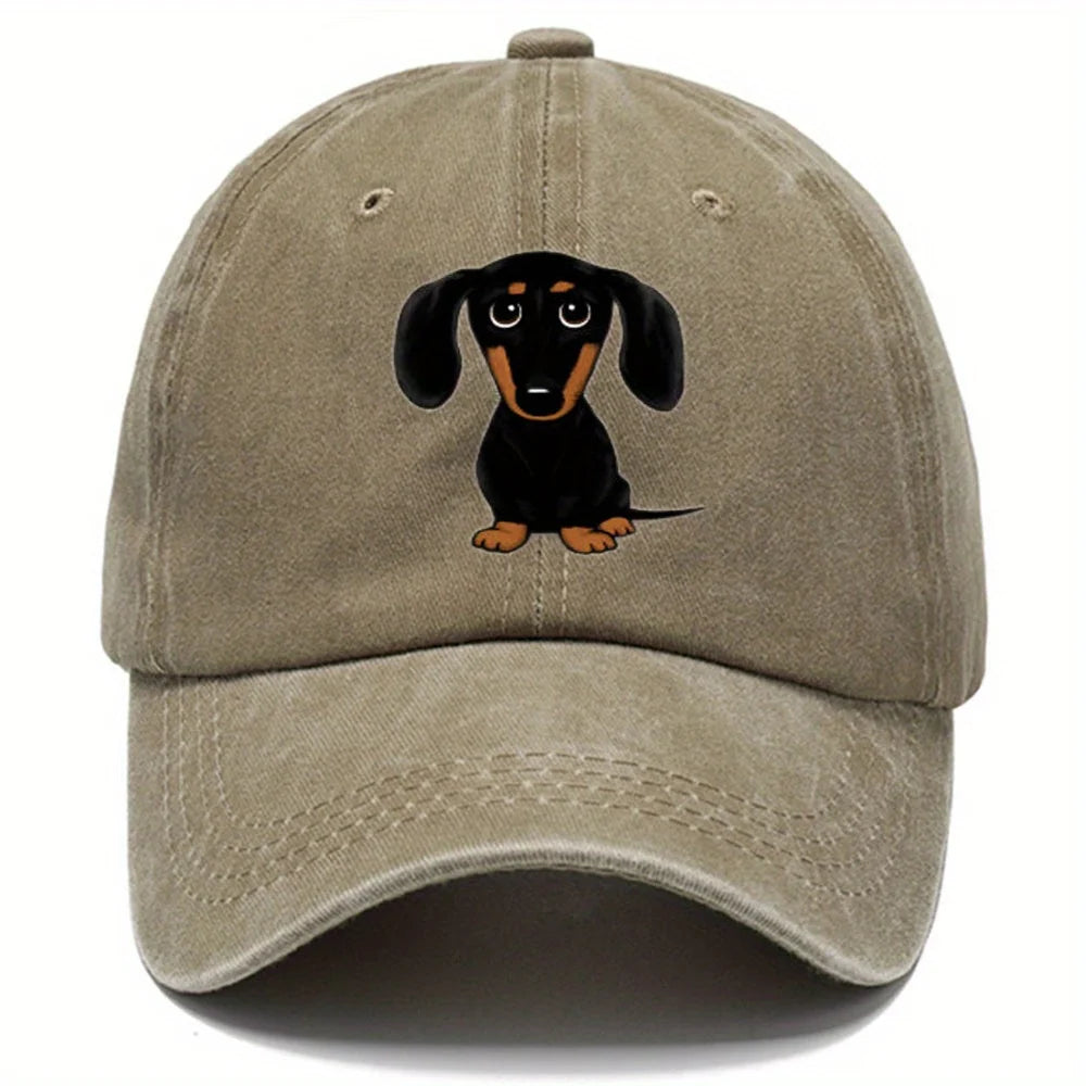 Retro Washed Baseball Cap With Dachshund Print