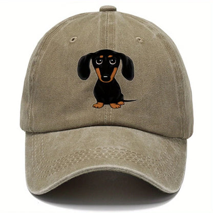 Retro Washed Baseball Cap With Dachshund Print