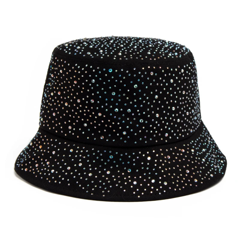Summer Women Bucket Hat Fashion Colorful Rhinestones Cap For Ladies