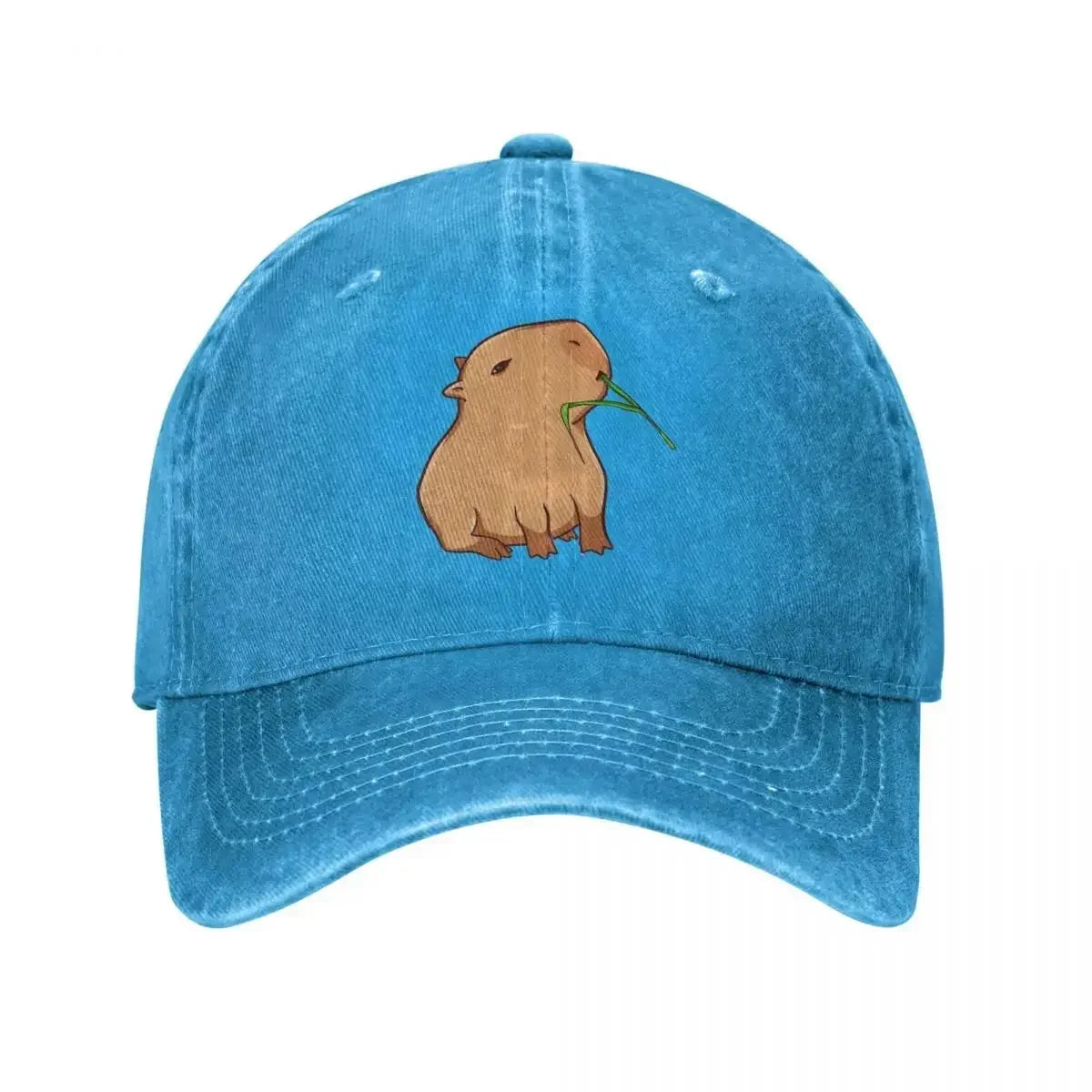 Vintage Capybara with A Leaf Eat Your Greens Baseball Caps