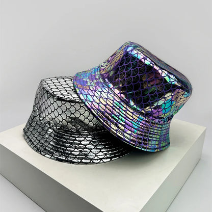 Shiny PU Leather Colorful Bucket Hats Sunshade New Unisex Fisherman Caps