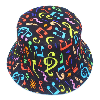 Adorable Musical Note Pattern Fisherman Hat Colorful Graffiti Hip Hop Bucket Hat for Men Women