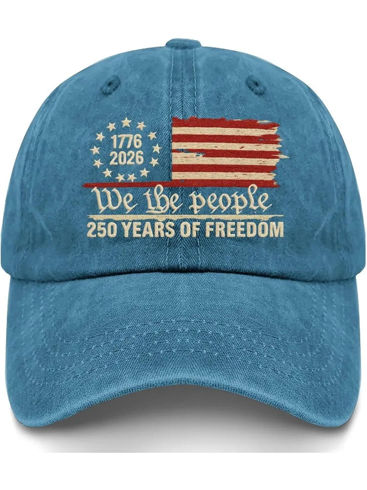 Retro Washed Printted U.S. 250th Anniversary 250 Years Freedoms 1776-2026 Baseball Hats