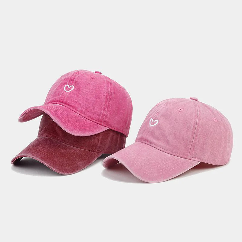 Washed Cotton Baseball Cap Women Men Soft Top Embroidered Love Retro
