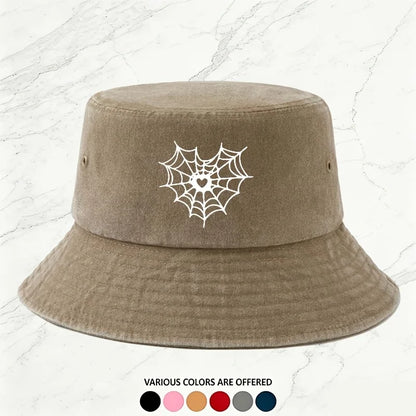 Bucket Hat With Heart Spiderweb Print