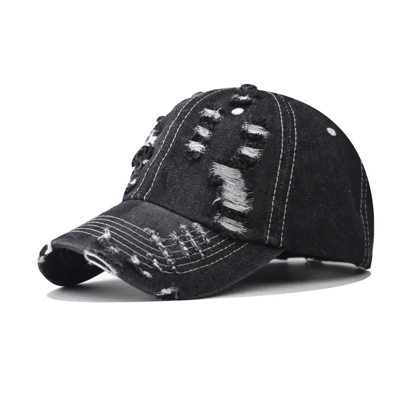 Tide Washed Denim Ripped Baseball Cap Spring Cotton Snapback Hat