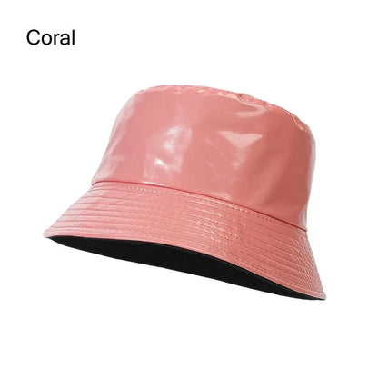 Unisex Reversible Climbing PU Leather Fishing Hat Sun Hat Bucket Hat