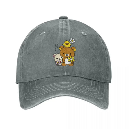 Rilakkuma Baseball Cap Retro Distressed Korilakkuma Kiiroitori And Flowers