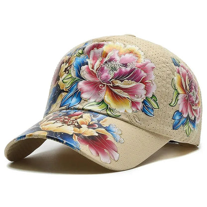 Flower Sun Hats Printed Chinese Style Floral Sun Hats Baseball Hat