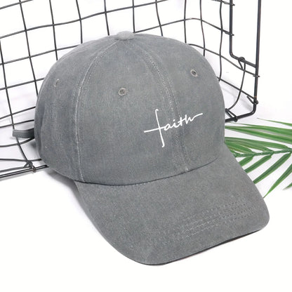 Faith Printed Retro Street Style Distressed Men Women Baseball Cap