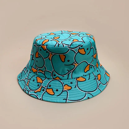 Cartoon Yellow Duck Bucket Hats New Unisex Cute Sunshade Double Sided