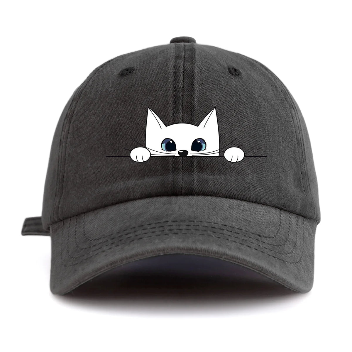 Cute Peeking White Cat Washed Baseball Cap