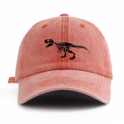 Black T. Rex Print Washed Baseball Cap For Adults