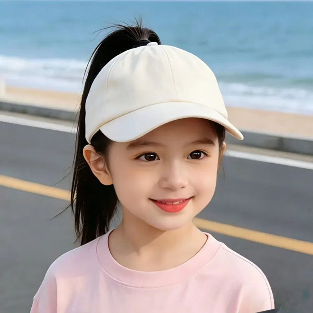 Children Sun Hat Girls Ponytail Duckbill Hats Kids Empty Top Baseball Cap