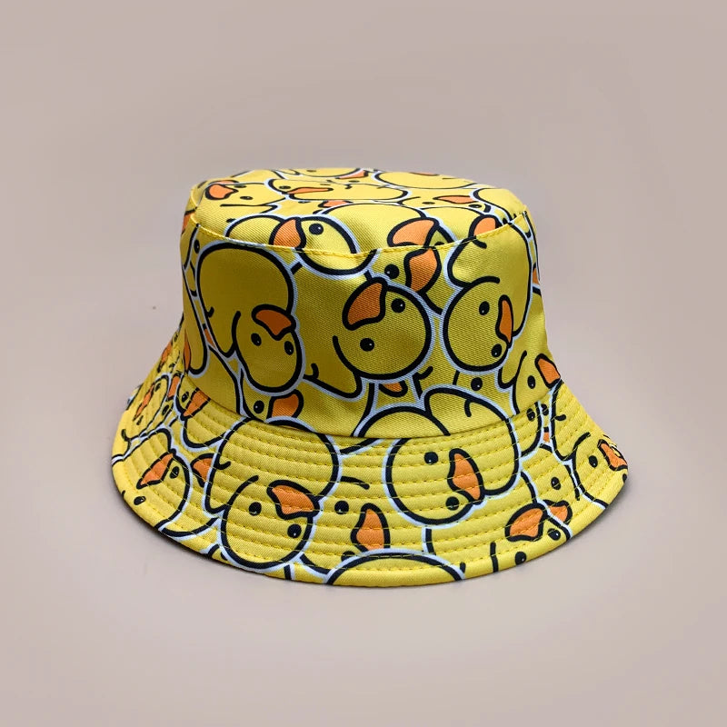 Cartoon Yellow Duck Bucket Hats New Unisex Cute Sunshade Double Sided